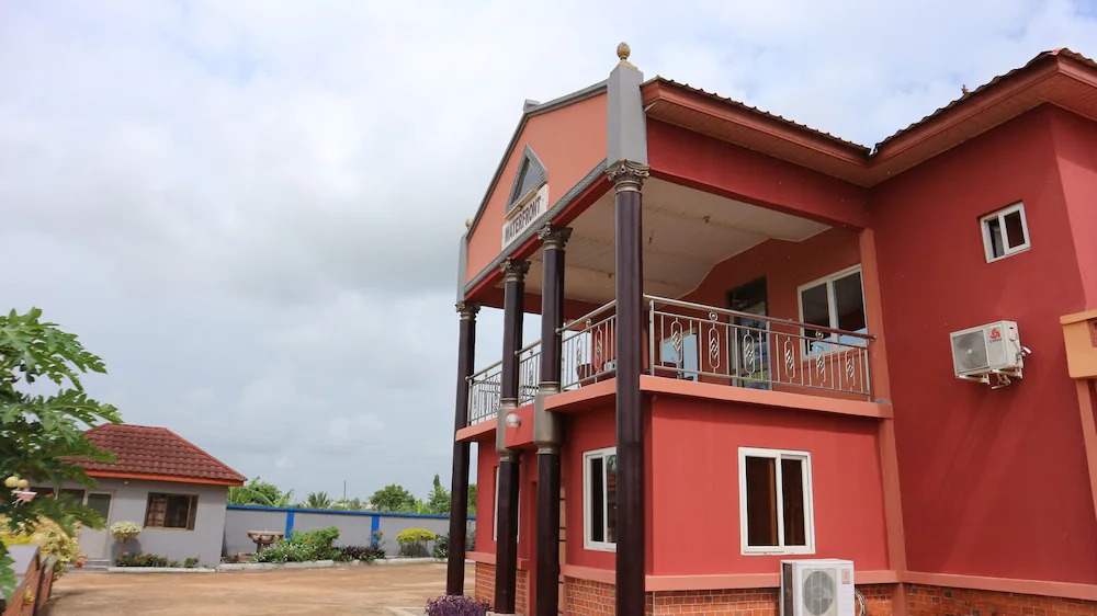 Resort reception entrance with planted beds